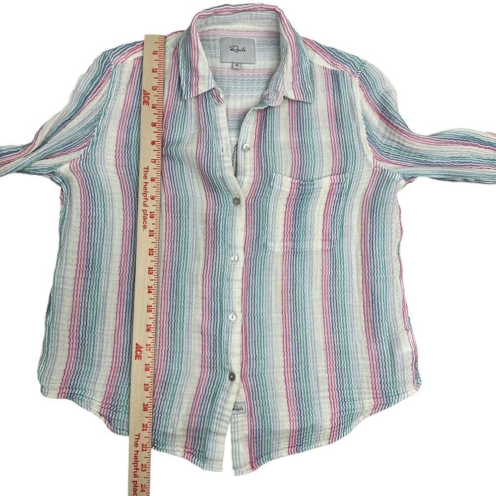 Rails Ellis Button Down Shirt Iris Stripe Size XS Rainbow Lightweight Pastel - Picture 12 of 16